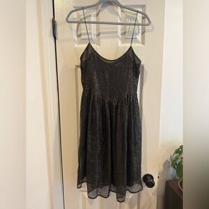 Black chiffon spaghetti strap Dress with sparkling metallic threads - Pablo